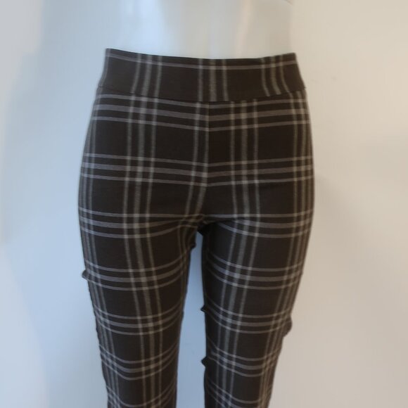 Women Avenue Montaigne Leo Brown White Plaid Flat Front Pull-On Flared Pants 6 - Picture 3 of 6
